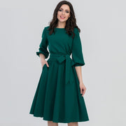 Women's green lantern sleeve a-line dress - MRSLM