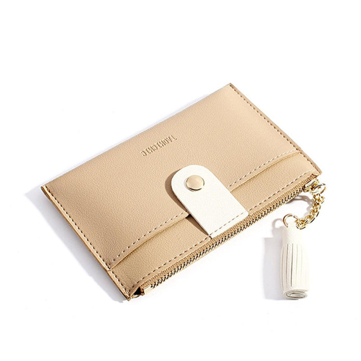 Women Ultra-thin Tassel Card Holder Leather Wallet Coin Purse Bag Zipper Handbag - MRSLM