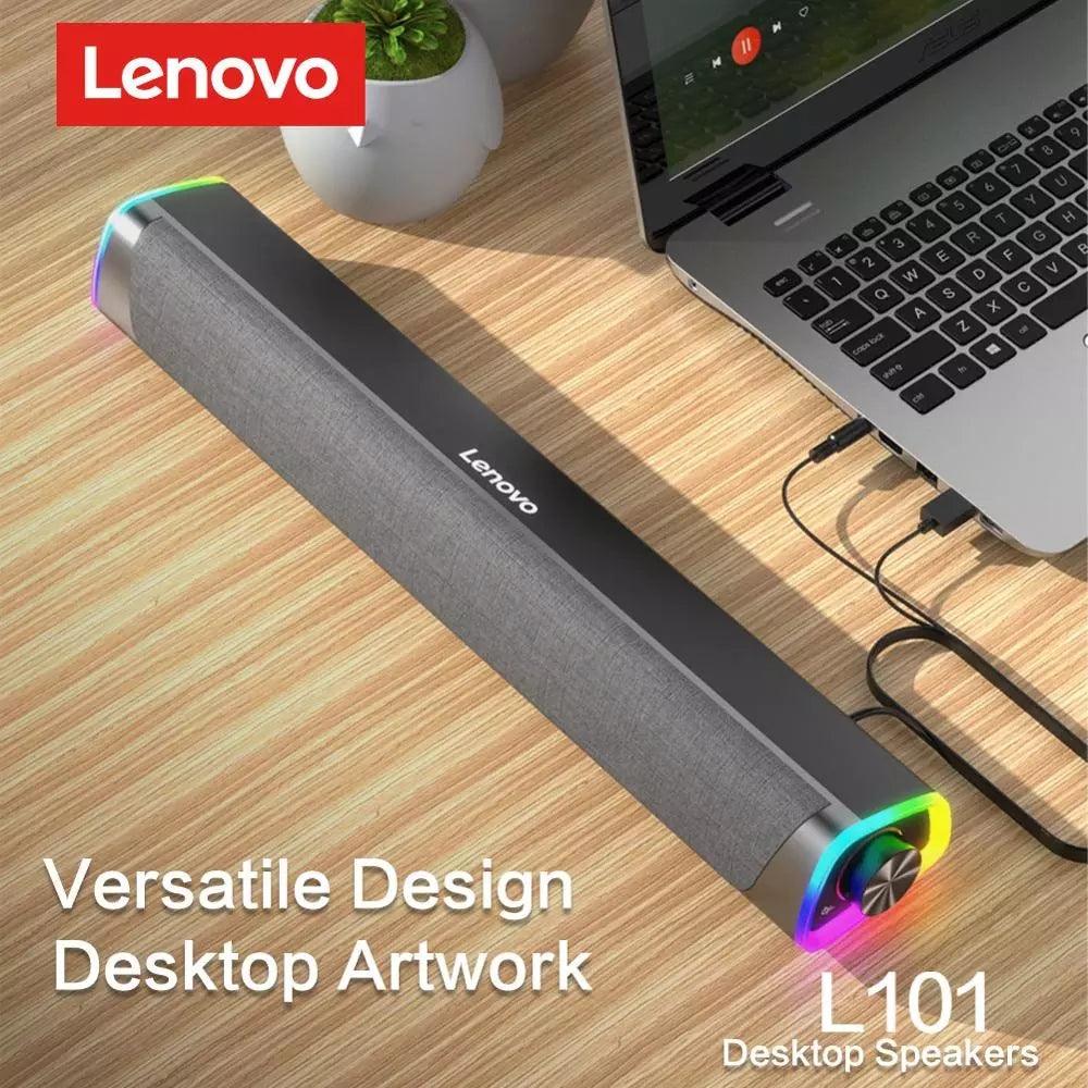 Lenovo L101 Computer Speaker Wired Desktop Speaker RGB Light Dual Units Stereo Surround Subwoofer Soundbar for Macbook Laptop Notebook PC Player (Black) - MRSLM