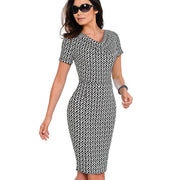 Leopard V-neck temperament slim body hip pencil skirt - MRSLM