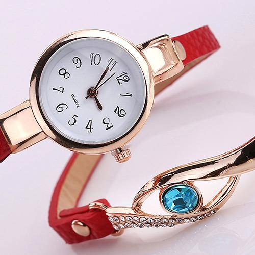 Lady Blue Eye Infinity Multilayer Faux Leather Charm Bracelet Quartz Wrist Watch - MRSLM