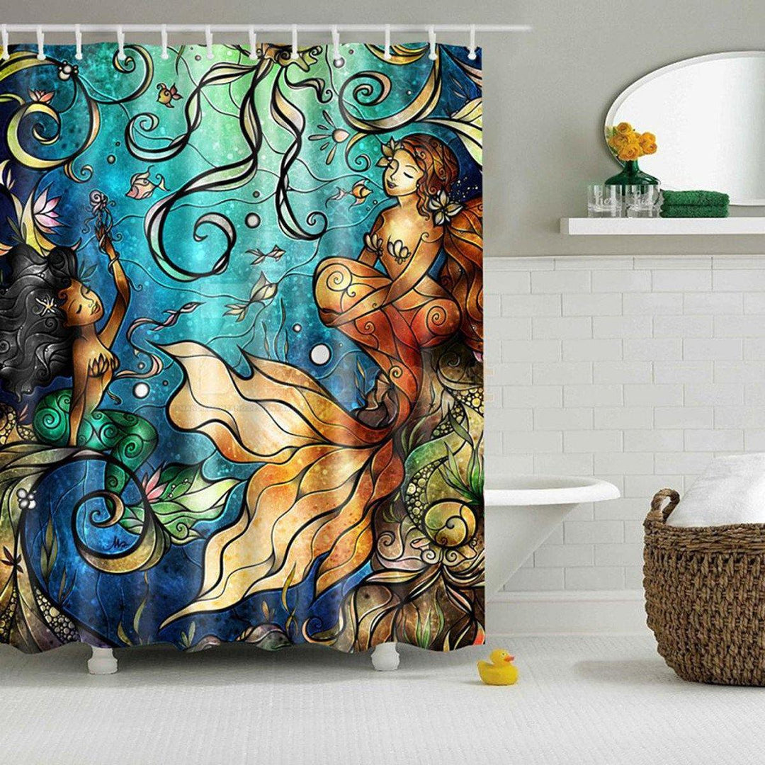 Waterproof Mermaid Scenery Pattern Fabric Shower Curtain Panel Sheer 180 x 180CM - MRSLM