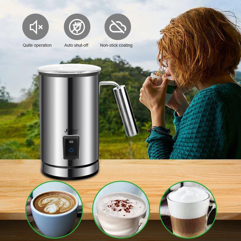 Electric Milk Frother Soft Foam Warmer for Coffee Essperso Cappuccino Milk Steamer 3 Function Creamer Milk Heater (Silver EU) - MRSLM