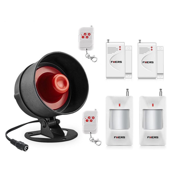 Fuers Alarm Siren Speaker Loudly Sound Alarm System Kits Wireless Home Alarm Siren Security Protection System With one Host speaker two Door / Windor Sensor two Remote Control two Motion PIR Infrared - MRSLM
