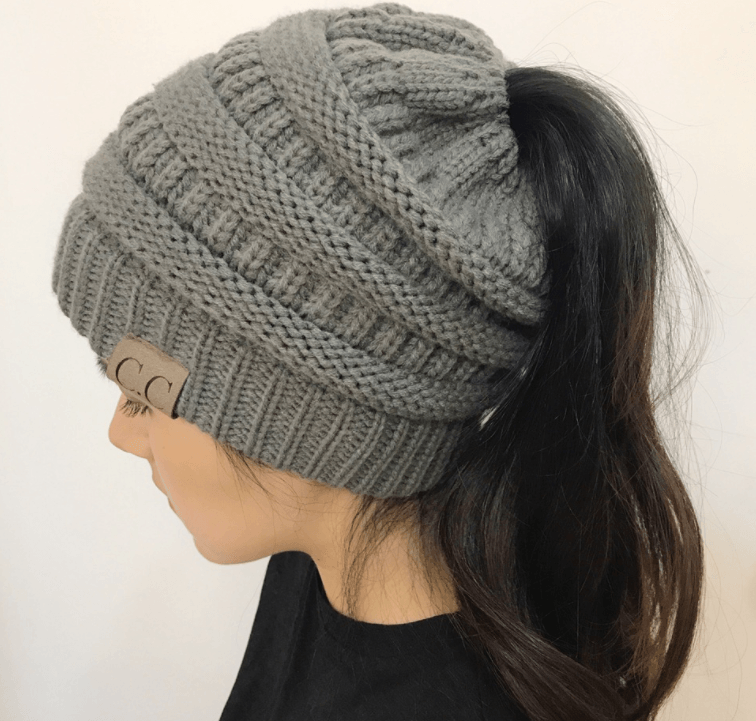 High Bun Ponytail Beanie Hat Chunky Soft Stretch Cable Knit Warm Fuzzy Lined Skull Beanie Acrylic Hats Men And Women - MRSLM