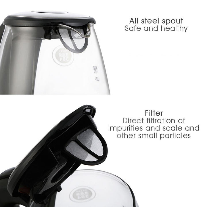 Ultra Cordless Electric Kettle Fast Boiling Glass Tea Pot 1.7L 1850W With LED Light Inside Glass Fast Boiling Auto Shutoff Boil-Dry Protection - MRSLM
