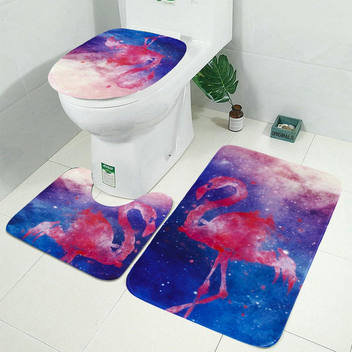 Starry Sky Printed Bathroom Polyester Shower Curtain Non Slip Toilet Cover Rugs Mat Set - MRSLM
