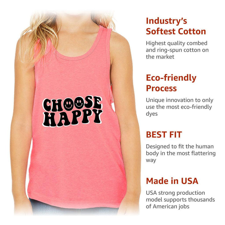 Choose Happy Kids' Jersey Tank - Trendy Sleeveless T-Shirt - Printed Kids' Tank Top - MRSLM