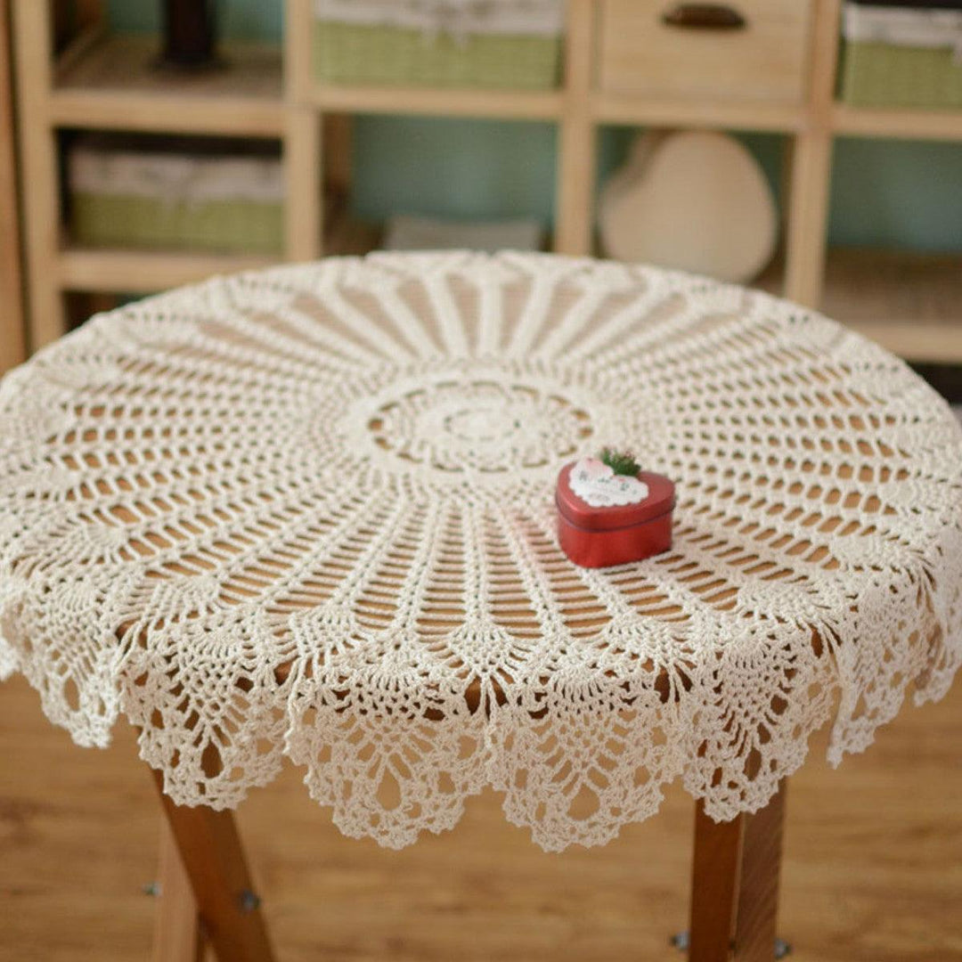 White Vintage Crochet Cotton Lace Tablecloth Round Table Cloth Cover 90cm Floral Table Cloth Home House Supplies - MRSLM