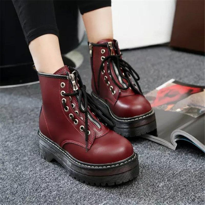 Round Toe Front Lace Up Womens Boots Mid Tube Martin Boots - MRSLM
