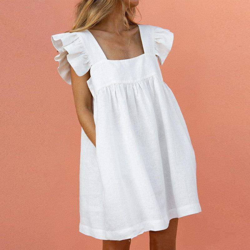 Flirty Ruffled Mini Dress with Square Neckline - MRSLM