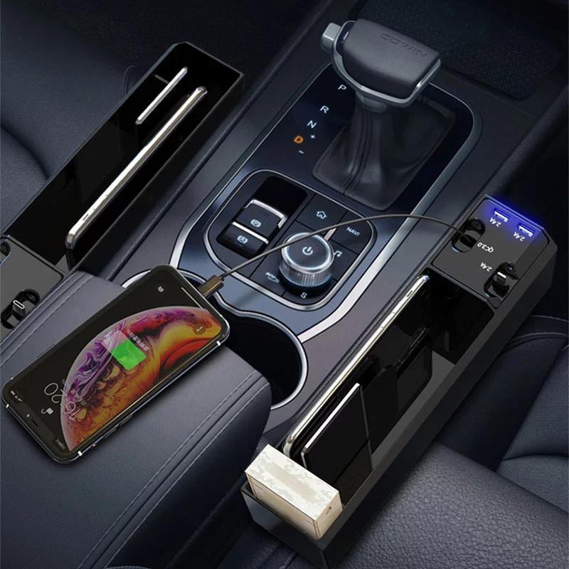 Car Organizer with Charger Cable Car Seat Gap Storage Box with Cable - MRSLM