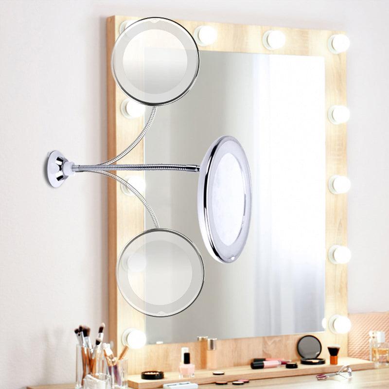 Magnifying Folding Makeup Mirrors 360-Degree Rotating Makeup Mirror Flexible Mirror Magnifying Makeup Mirror with LED Light - MRSLM