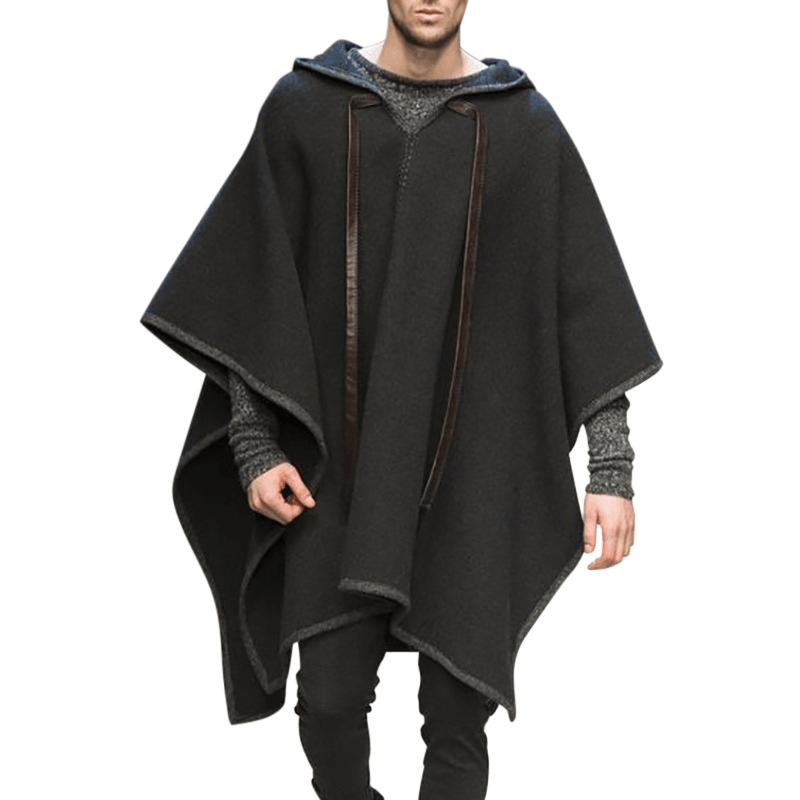 Mens Sleevless Oversized Casual Black Hooded Cloak Cape Coats - MRSLM