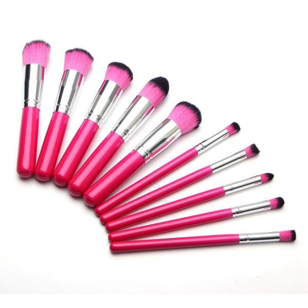 10pcs Rose Red Cosmetic Makeup Blush Powder Eye Shadow Foundation Brushes - MRSLM