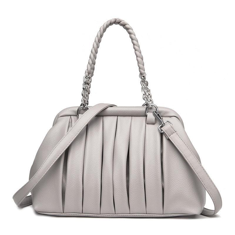 New Fashion All-match Pleated Woven Portable Large Capacity Leather Women's Bag - MRSLM