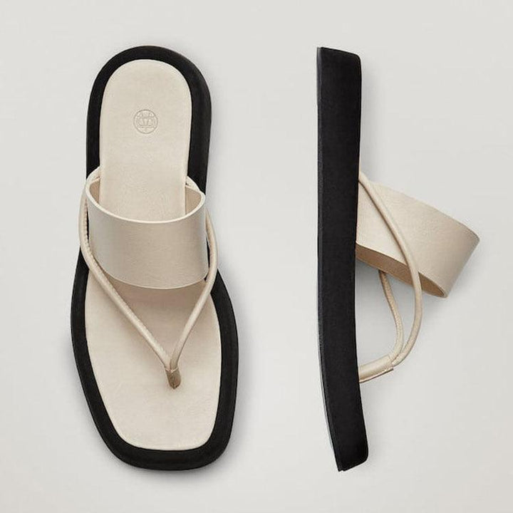 Women's Shoes Cowhide Flip Flops Platform Sandals And Slippers Casual Herringbone Slippers - MRSLM