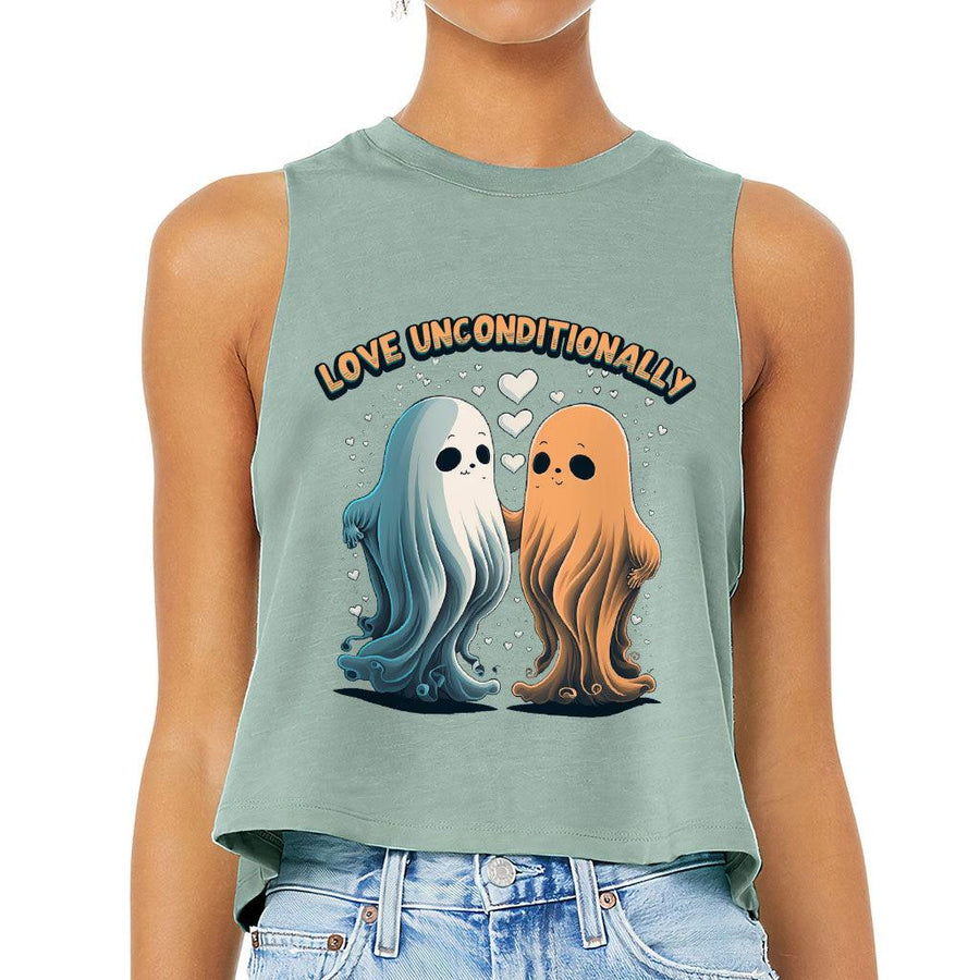 Love Unconditionally Racerback Cropped Tank - Ghost Print Women's Tank - Graphic Tank Top - MRSLM