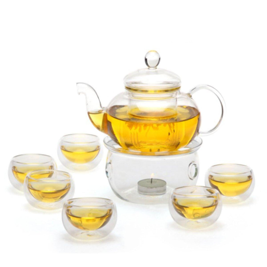 8 Pcs/Set Clear Glass Tea Double Wall Teapot & Cup Filtering Drink Home Decor - MRSLM