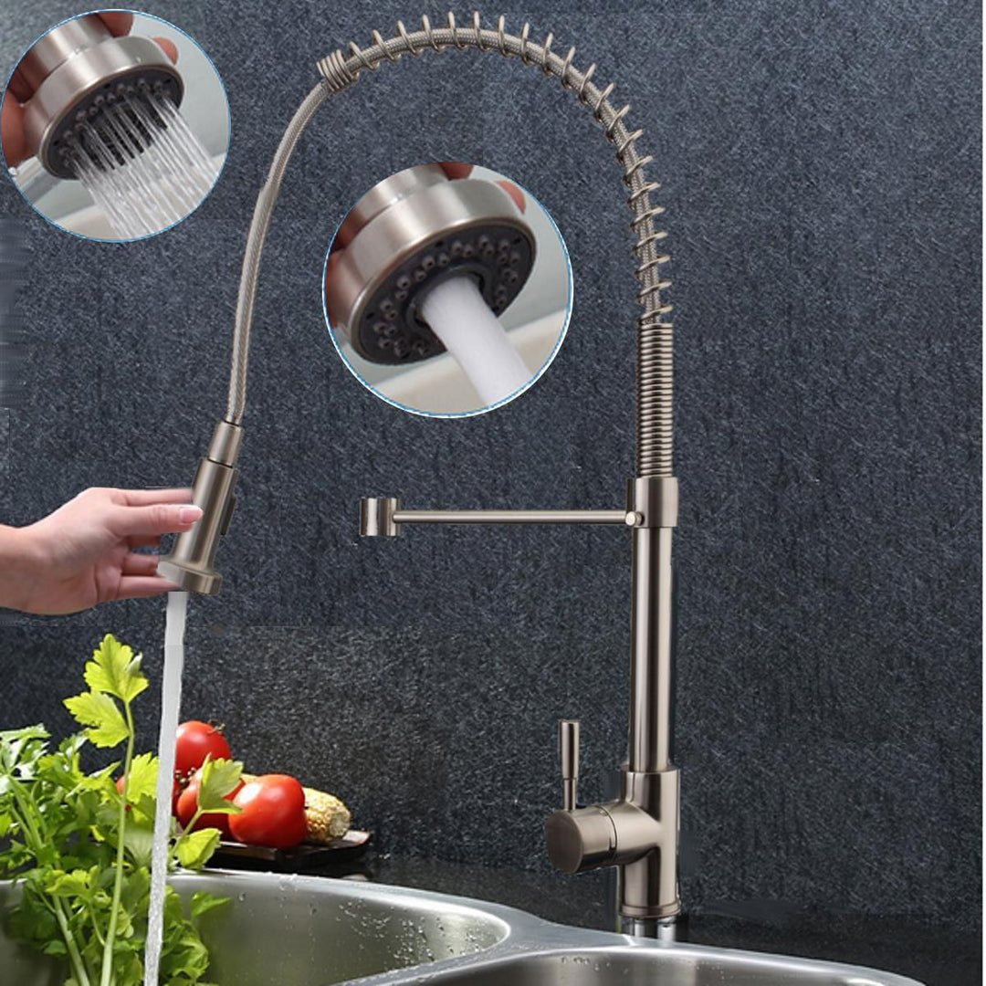 Nickel Brass Modern Mixer Tap Spring Single Lever Pull Out Spray Kitchen Bathroom Faucet New - MRSLM