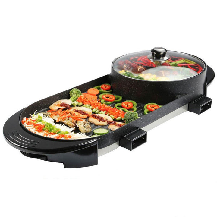 2 In 1 Multifunction Electric Grill Non-Stick Non-Smoke Hot Pot Barbecue 1800W - MRSLM