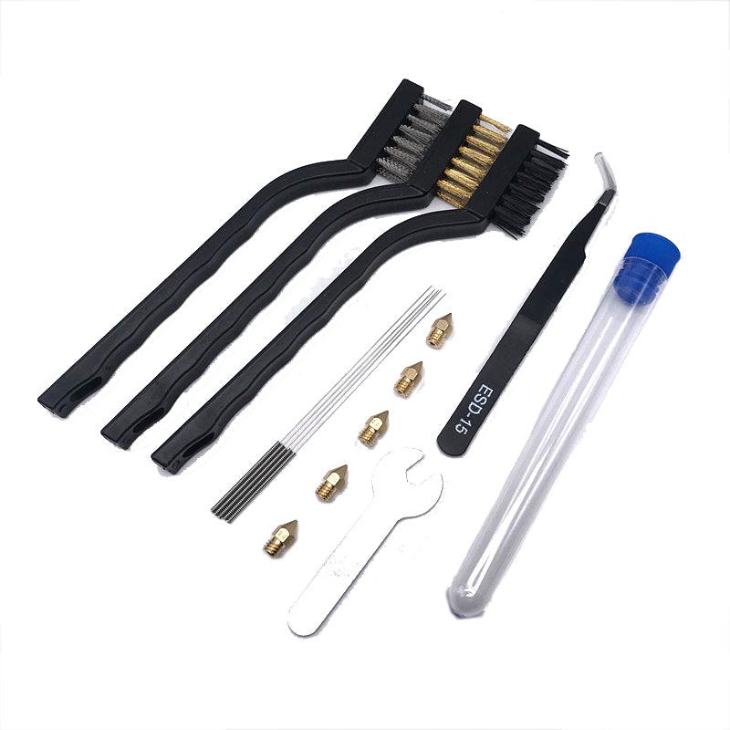 Heated Bed Nozzle Cleaning Brush Set + Curved Nose Tweezers + 0.4mm Nozzle Cleaning Needle*5pcs + 0.4mm Nozzle*5pcs Kit for 3D Printer - MRSLM