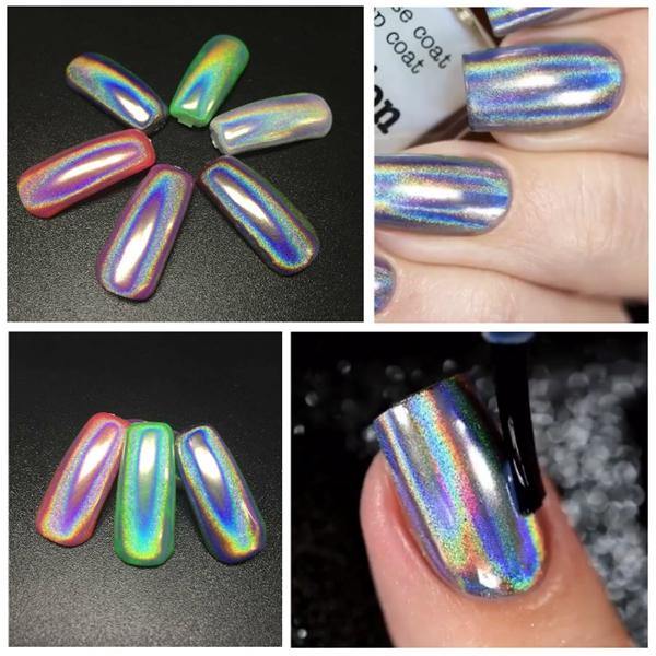 Holographic Laser Nail Art Powder Holo Effect DIY Powders Silver Pigment Hologram Rainbow - MRSLM