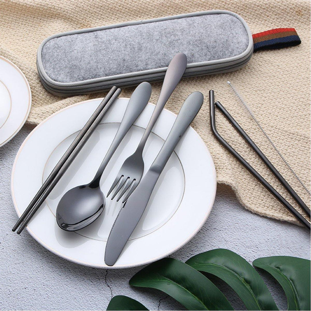 8Pcs/Set Portable 304 Steel Tableware Dinnerware Travel Camp Cutlery Kit - MRSLM