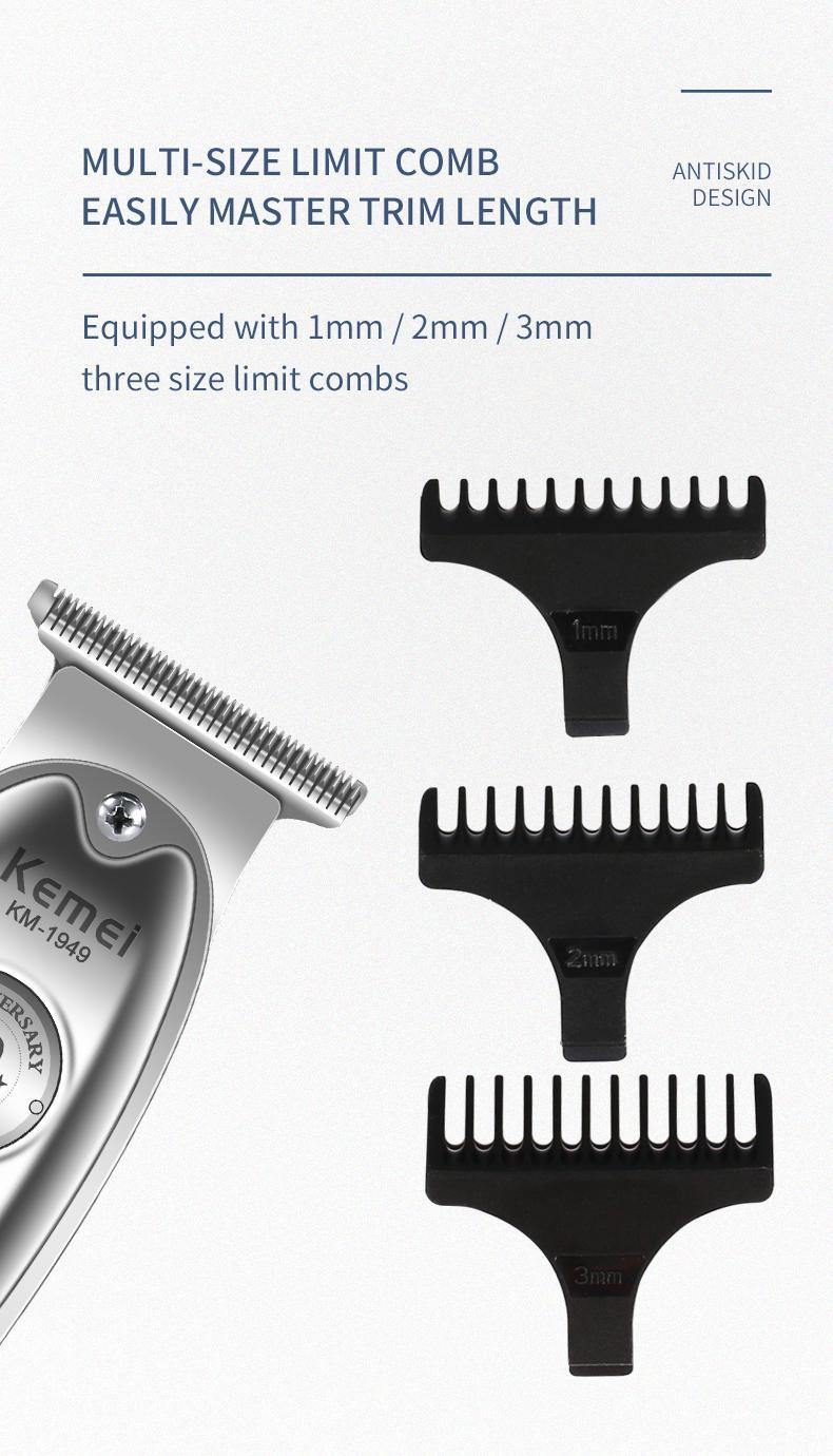 Kemei-1949 All Metal Professional Hair Clipper Men Electric Cordless Hair Trimmer 0mm Baldheaded T Blade Haircut Machine Barber - MRSLM