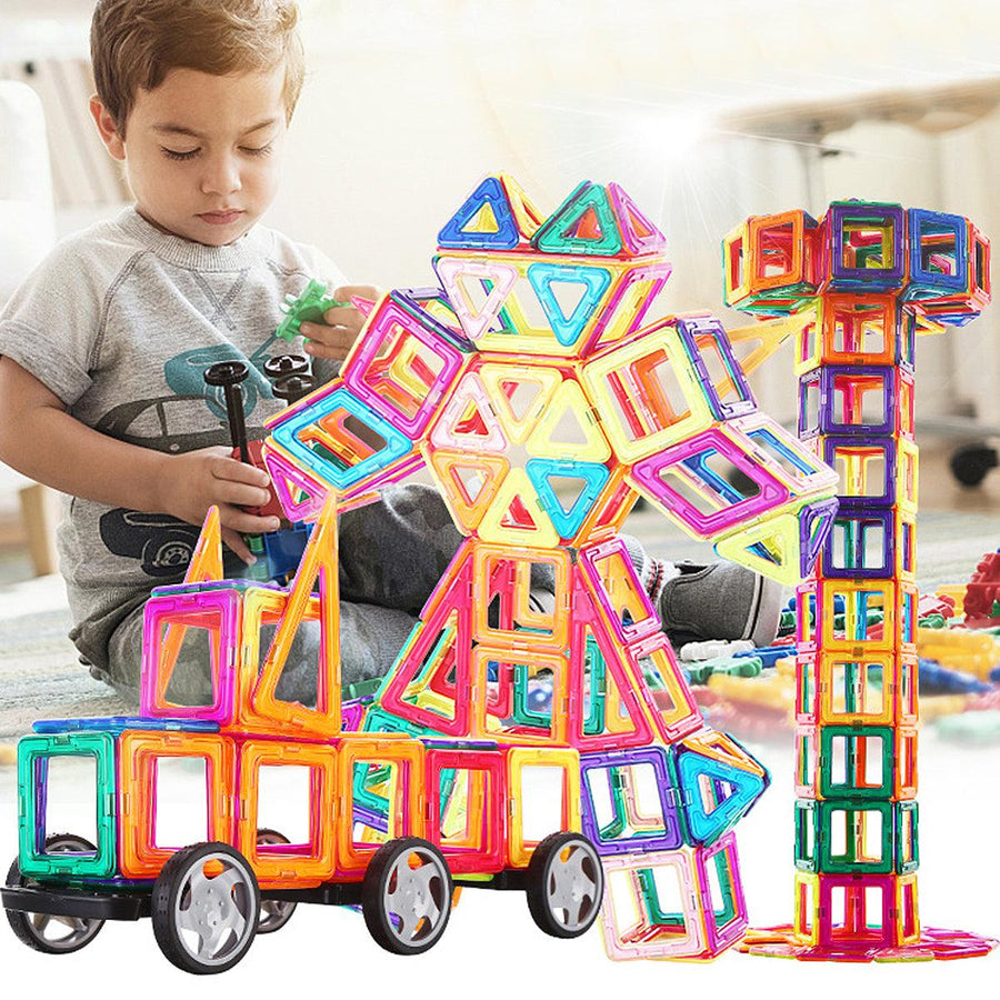113 Pieces Kids Magnetic Toys Magnet Tiles Kits Blocks Building Toys For Boys Girls - MRSLM