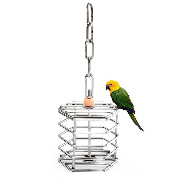 Stainless Steel Pet Bird Parrot Foraging Cage Pigeon Macaw Feeder Hanging Entertainment Toys - MRSLM