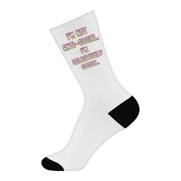 I'm Not Anti-social Socks - Funny Novelty Socks - Themed Crew Socks - MRSLM