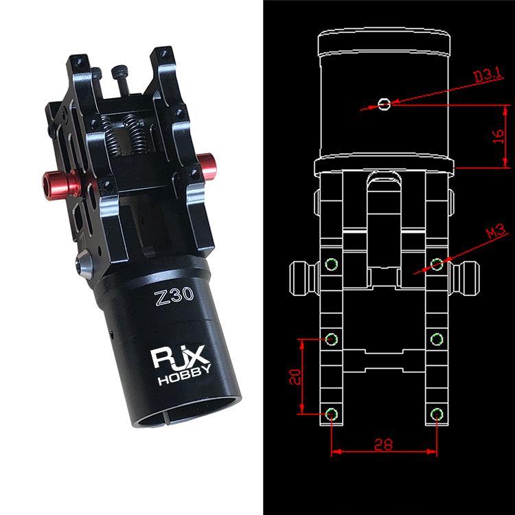 RJX HOBBY RJX3026 V4 Upgrade CNC Aluminum Folding Arm Tube Clamp for DJI Z30 30mm Automatic Double Screw Locking Spring - MRSLM