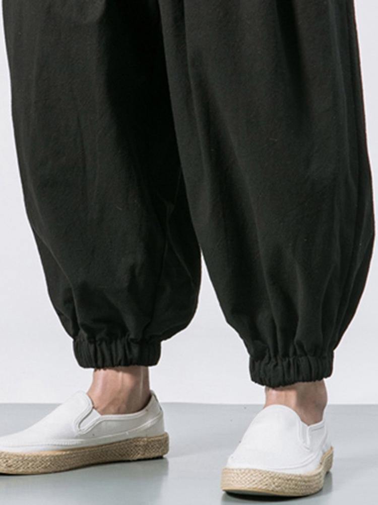 Men Cotton Loose Comfy Baggy Vintage Drawstring Jogger Casual Harem Pants - MRSLM