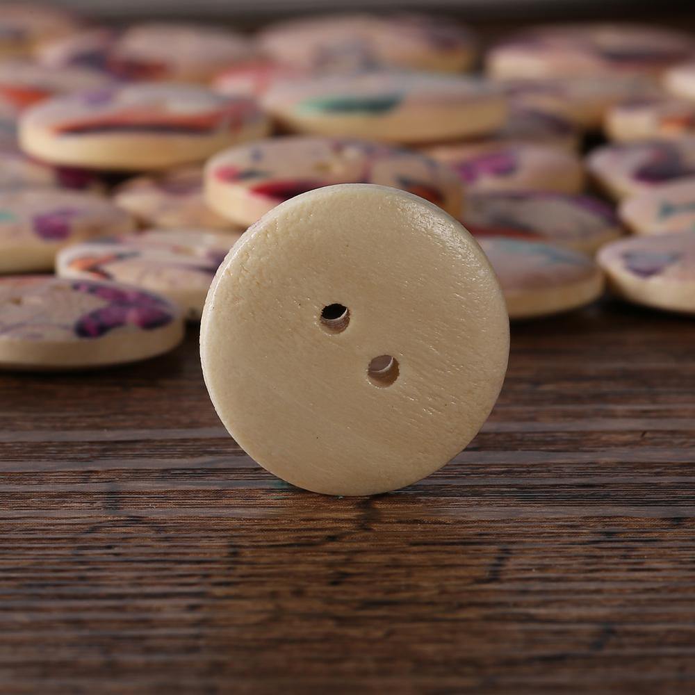 100Pcs Retro Wooden Sewing Buttons DIY Craft Bag Hat Clothes Decoration Sewing Button (Multi Color) - MRSLM