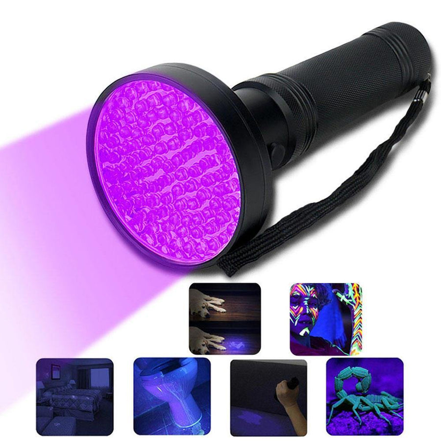 UV Flashlight 10W 100 LEDs 395nm UV LED Torch Back Detector Light for Dog Cat Urine Pet Stains Bed Bugs Scorpions - MRSLM