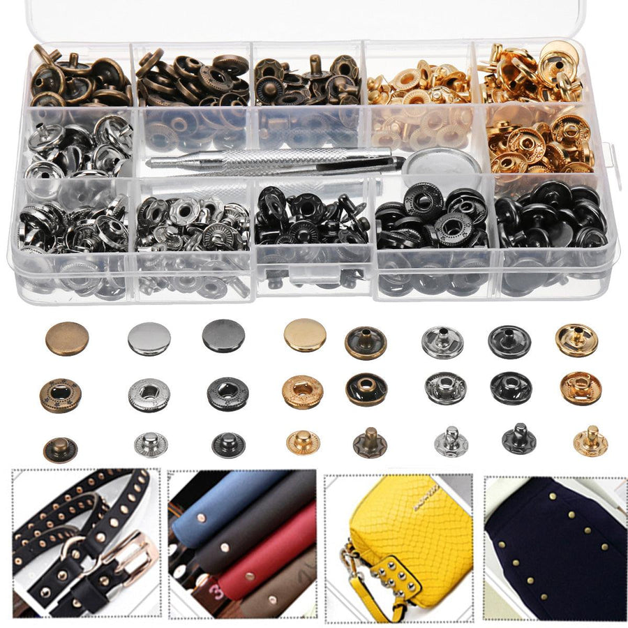40/100 Set Rivets DIY Leather Craft Fasteners Buttons Copper Press Studs Silver Bronze Rivets With Tools - MRSLM