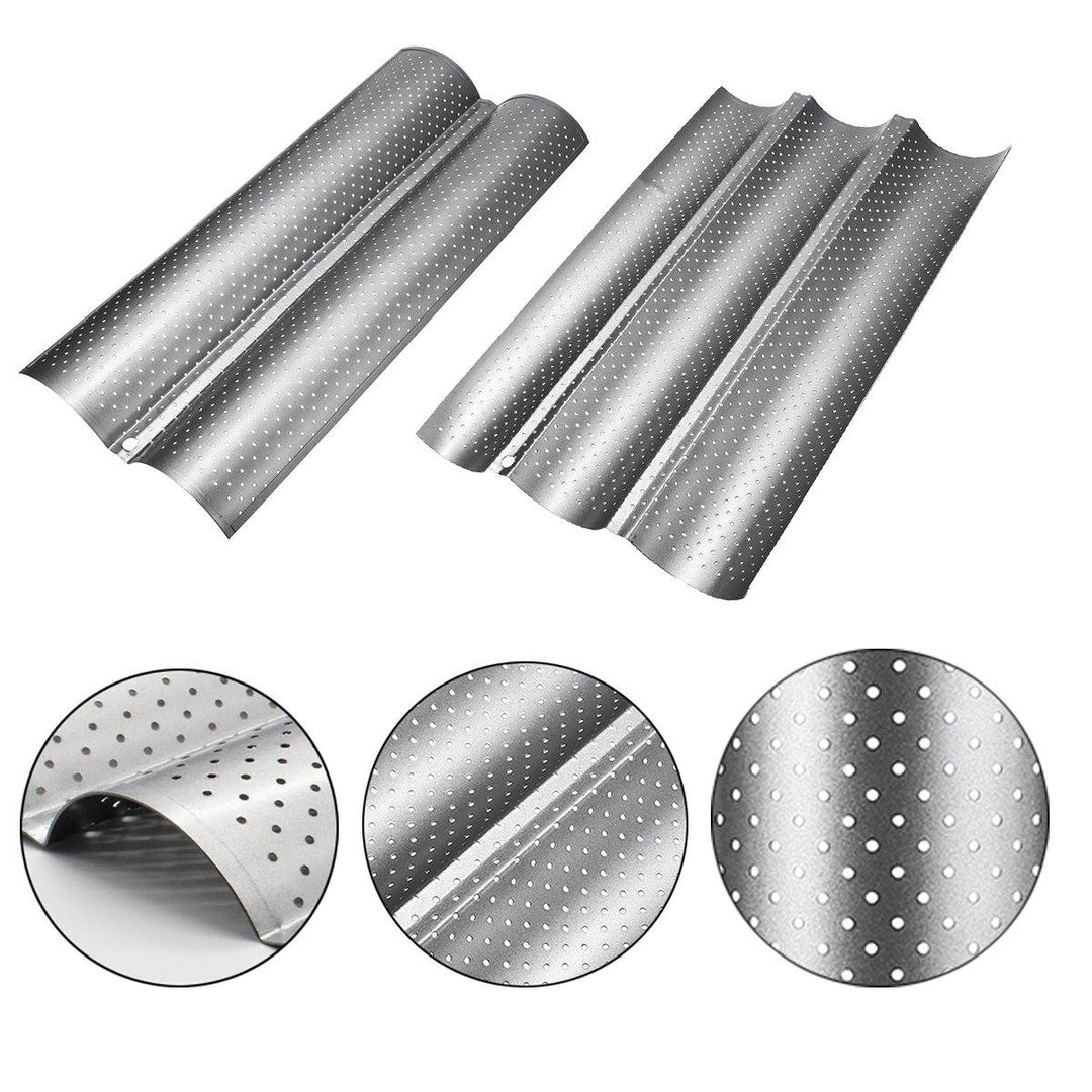 2/3 Grooves Alloy Non Stick French Bread Baking Tray Baguette Pan Tin Tray Bakeware Mold - MRSLM
