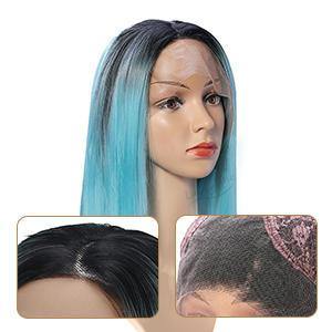 14" Lace Front Wig Synthetic Hair Bue Black Roots Full Wigs - MRSLM