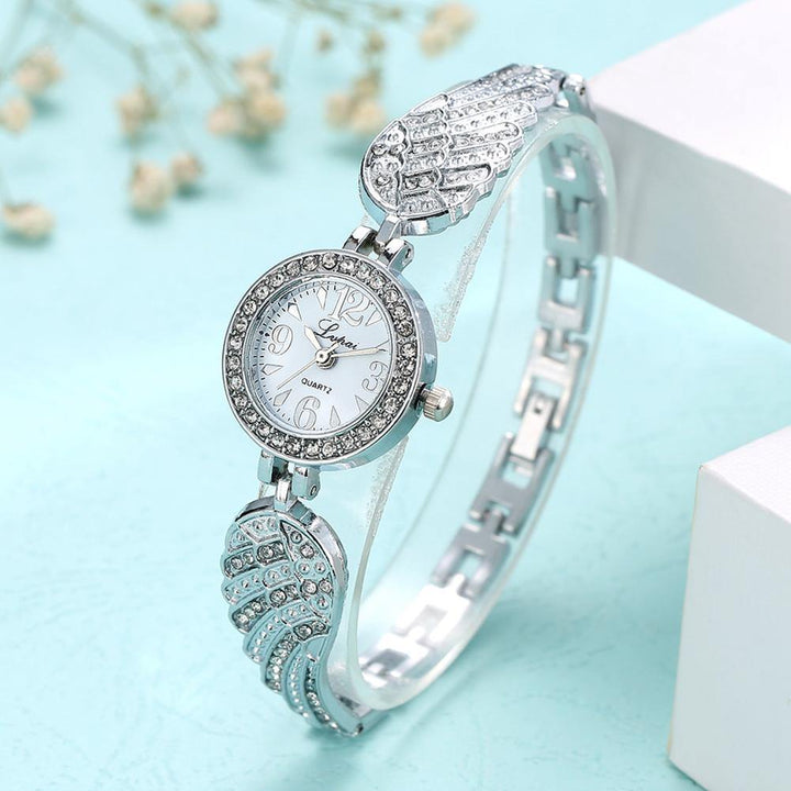 Rhinestone Slim Wing Band Arabic Numerals Lady Elegant Bracelet Wrist Watch - MRSLM