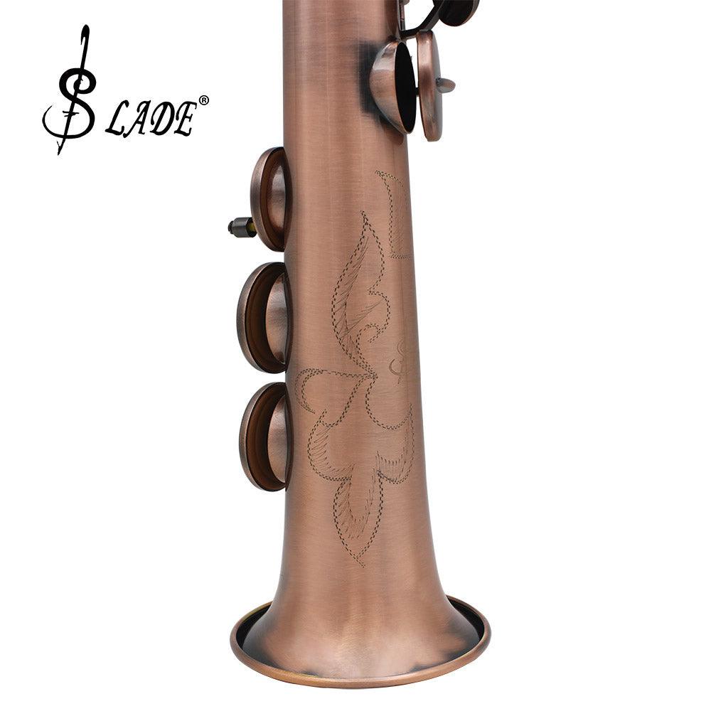 SLADE Red Bronze Straight Bb Soprano Saxophone Sax Woodwind Instrument Abalone Shell Key Carve Pattern with Case Gloves Cleaning Cloth Straps Brush - MRSLM