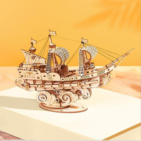 Robotime TG305 Haiyang Sailboat 3D Puzzle DIY Hand-assembled Wooden Sailboat Model Toys - MRSLM
