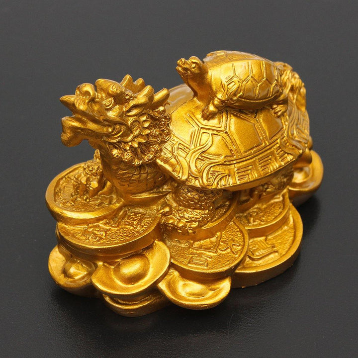 Resin Statue Decoration Feng Shui Dragon Turtle Tortoise Gold Coin Money Wealth Figurine - MRSLM