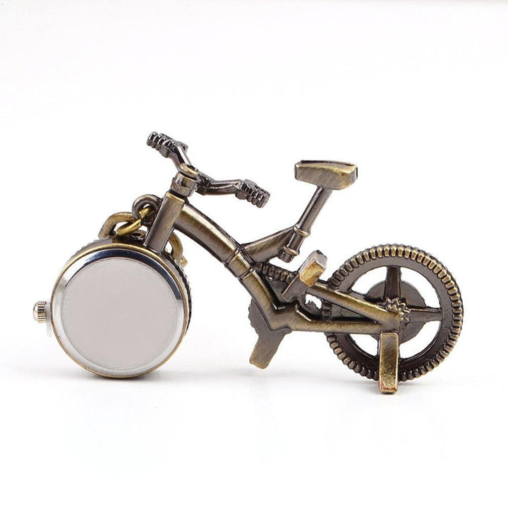Vintage Bronze Bike Keychain Clock Quartz Pocket Pendant Watch Keychain Gift - MRSLM
