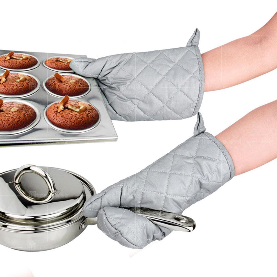 1Pair BBQ Oven Microwave Gloves Heat Resistant Cooking Glove 17 Inches Slicone Cloth Oven Mitts - MRSLM
