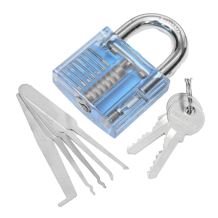5pcs Unlocking Lock Pick Set + Transparent Practice Padlock 5-Color Optional - MRSLM