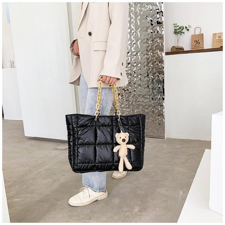 Thick Chain Tote Bags for Women Leather Big Shoulder Bag Ladies Large Capacity Shopper Purse Luxury Handbag - MRSLM