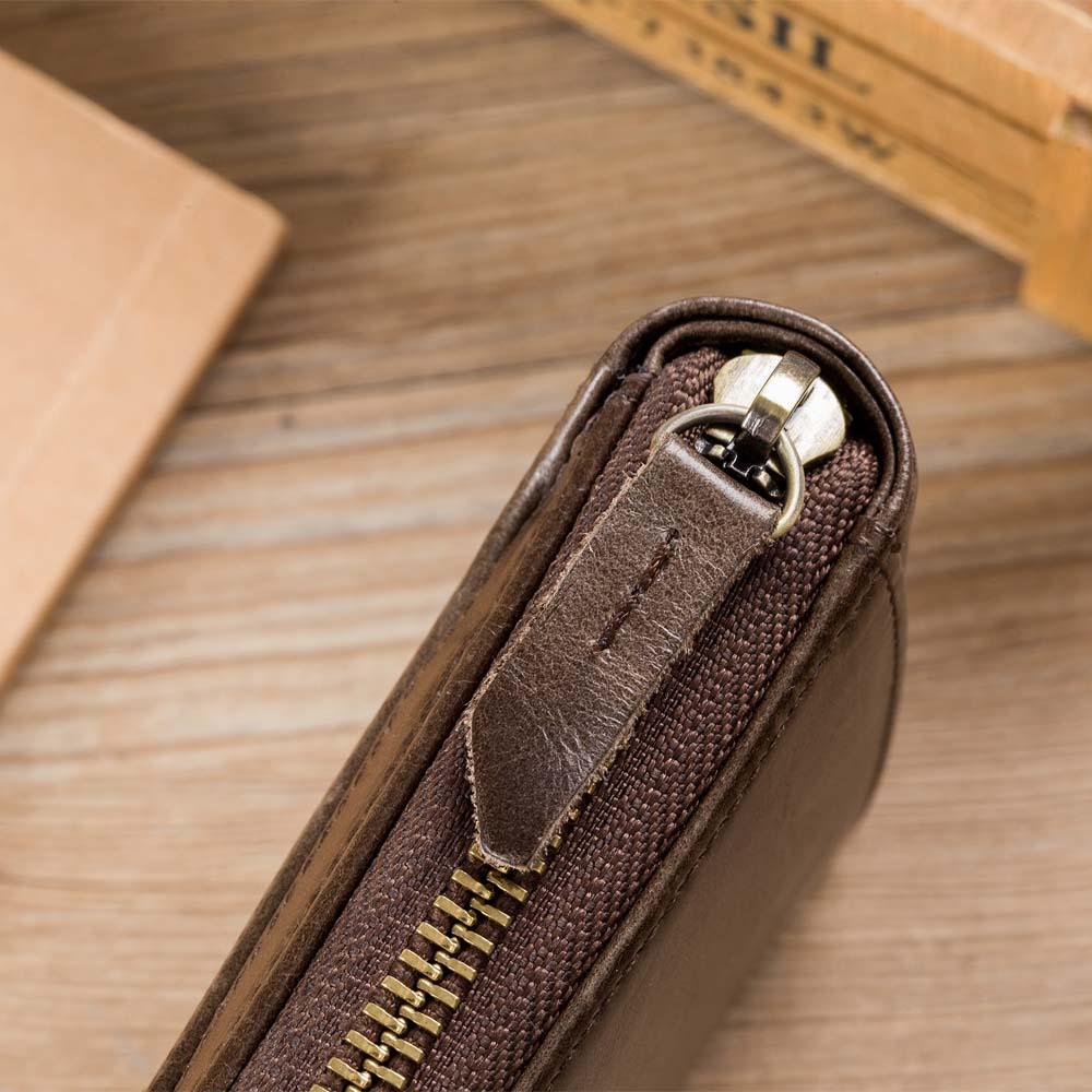 Bullcaptain RFID Antimagnetic Vintage Genuine Leather 11 Card Slots Coin Bag Zipper Wallet For Men - MRSLM