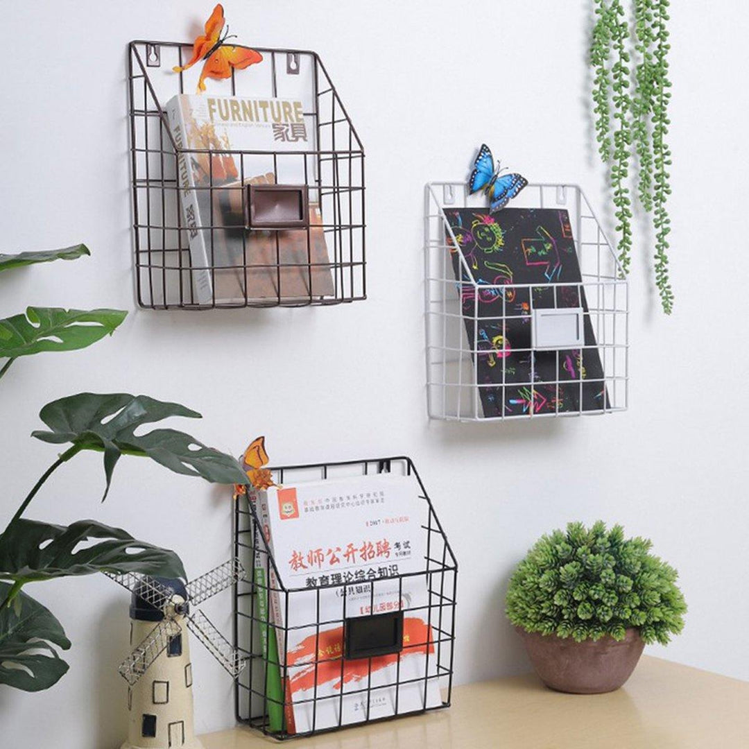 Modern Wire Magazine Newspaper Storage Baskets Wall Mounted Hanging Rack Post Organizer - MRSLM
