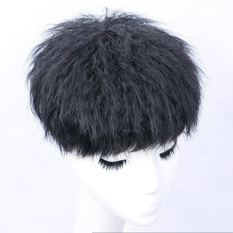 Handsome Men Human Hair Wig Lightweight Breathable Washable Without Trace Short Curly Wig (#1) - MRSLM